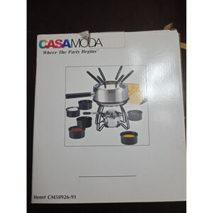 Casamoda Stainless Steel Fondue Set Brushed Silver Black Ceramic Ramekins In Box